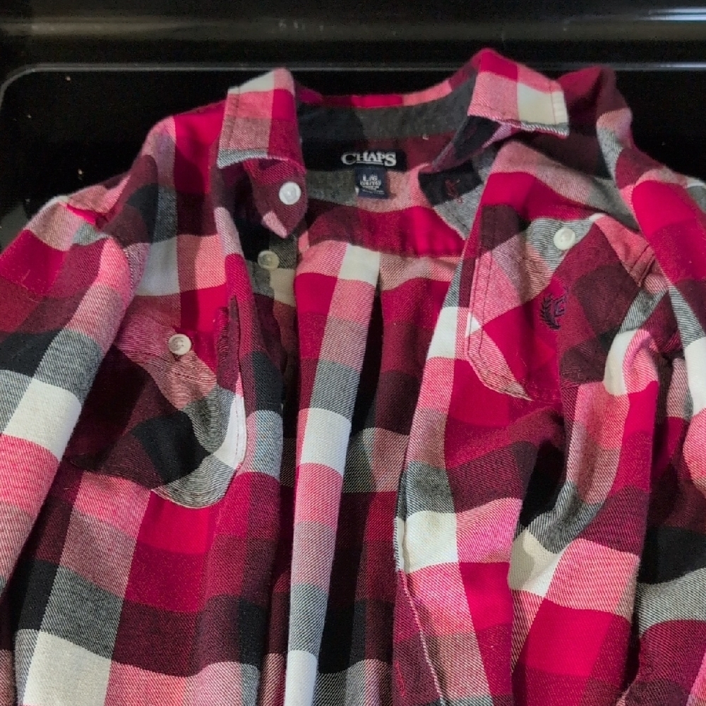Chaps Red Pink Black Plaid Button-Down Shirt